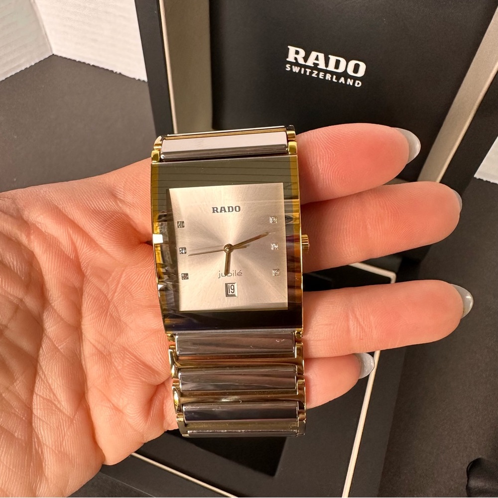 Rado DiaStar Large 27 mm Gray Diamonds Dial Gold Tone Ceramic Quartz Men's Watch